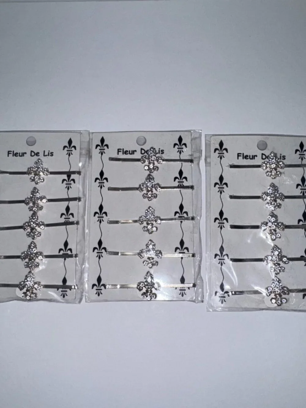 NWT Vintage Rhinestone Fleur De Lis Hair Bobby Pins Set